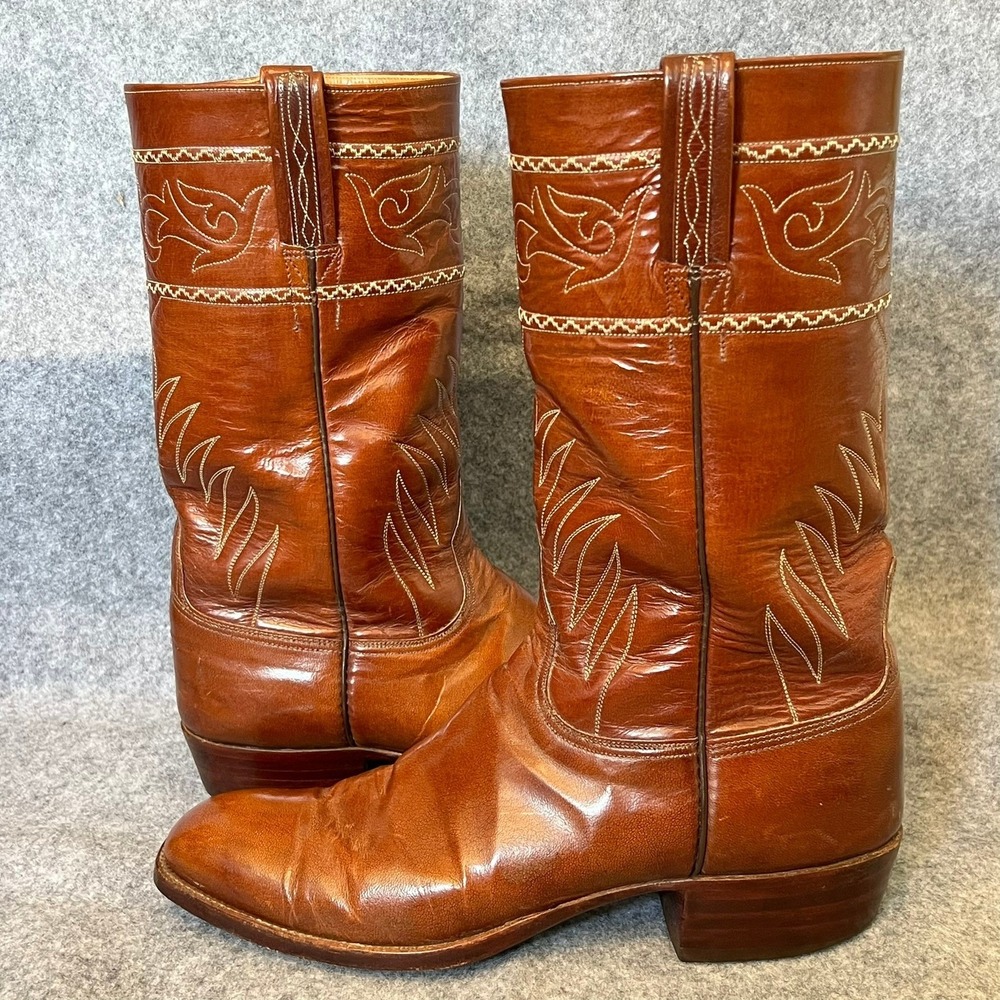Vtg Lucchese San Antonio Cowboy Boots Mens 10D Shrunken Shoulder Leather Brown - Picture 12 of 16